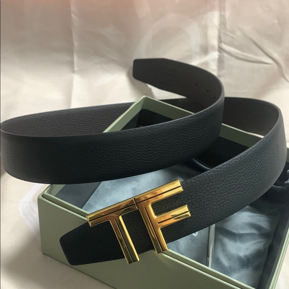 Black Leather Belt with Gold Buckle